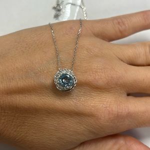 Suzy Levian Sterling Silver Blue Topaz White Sapphire Diamond Pendant NWT